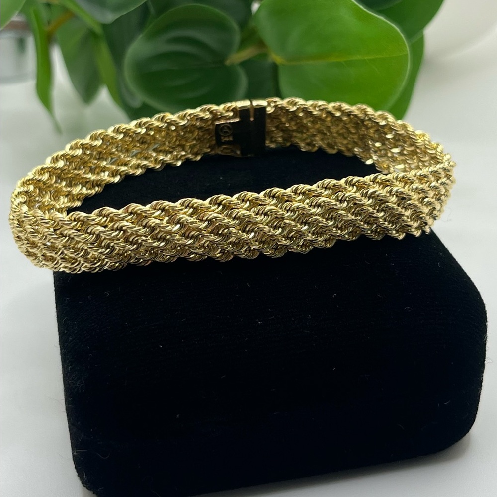 Vintage 14K Yellow Gold Braided Woven Rope Link 7.5” Bracelet